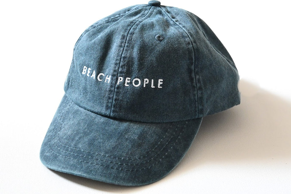 Embroidered Vintage Dad Hat w/ Leather Strap Denim