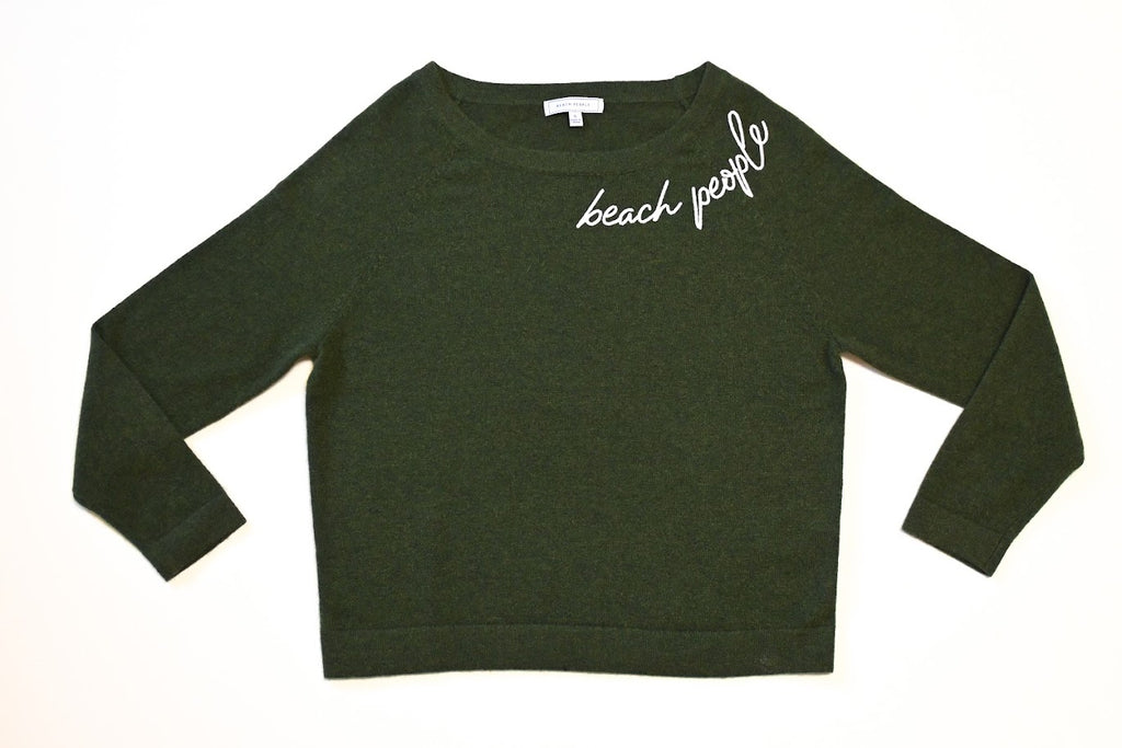 Ladies 100% Cashmere Boatneck Sweater Military