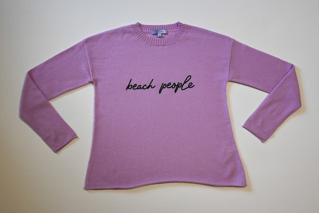 Ladies 100% Cashmere Rolled Hem Crew Neck Sweater Violet