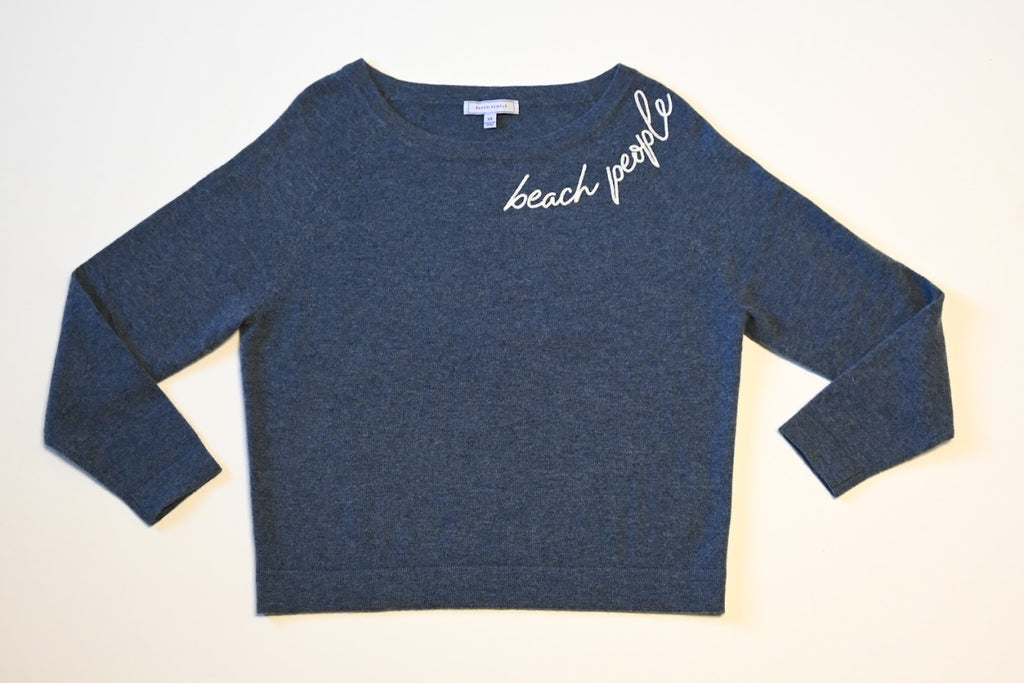 Ladies 100% Cashmere Boatneck Sweater Denim 3